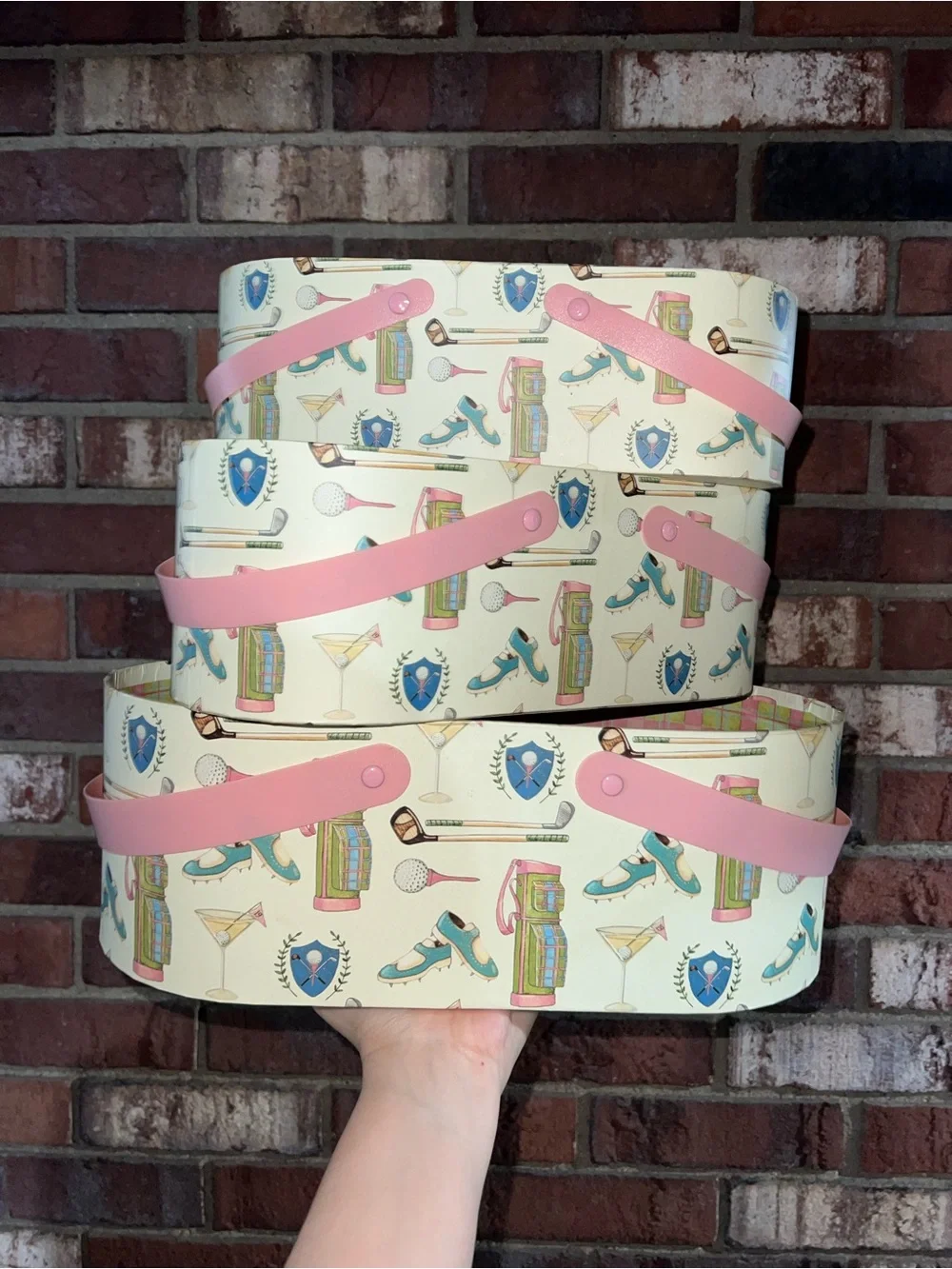 Vintage inspired golf themed nesting baskets